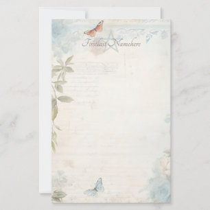 Create Your Own Blue Shabby Chic Buttefly Roses Stationery