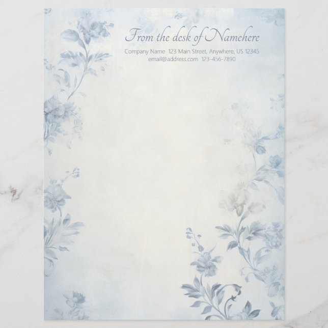 Create Your Own Blue Shabby Chic Floral Letterhead (Front)