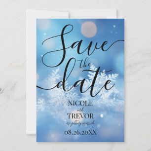 Create Your Own Blue Snowflakes Bokeh Wedding Save The Date