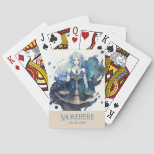 Create Your Own Blue & Teal Libra Zodiac Poker Cards