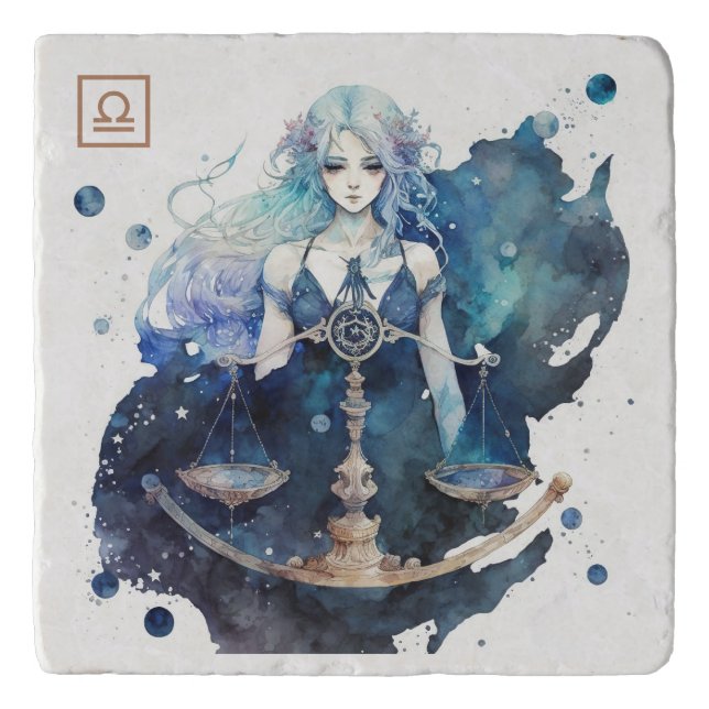 Create Your Own Blue & Teal Libra Zodiac Trivet (Front)
