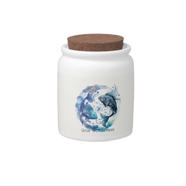 Create Your Own Blue & Teal Pisces Zodiac Wish Jar (Front)