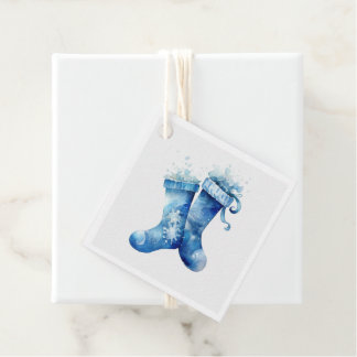 Create Your Own Blue Watercolor Xmas Stockings Favor Tags