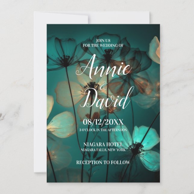 Create Your Own Blue & White X-Ray Flowers Wedding Invitation (Front)
