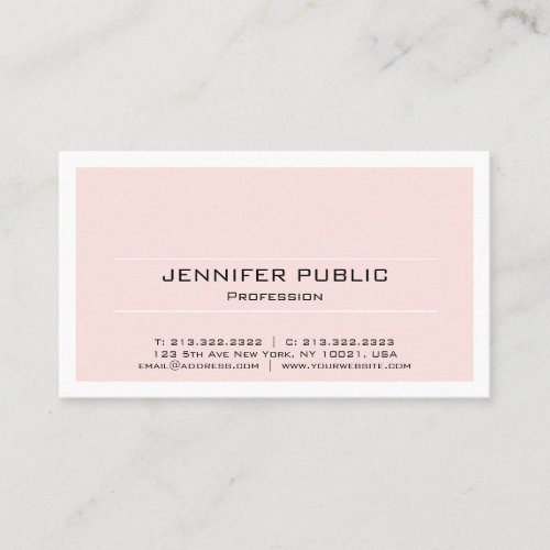 Create Your Own Blush Pink White Professional Chic Business Card