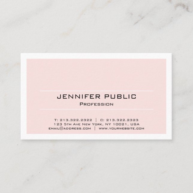Create Your Own Blush Pink White Professional Chic Business Card (Front)