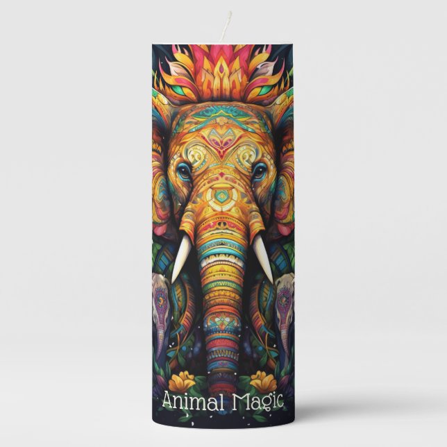 Create Your Own Boho African Elephant Totem Animal Pillar Candle (Front)