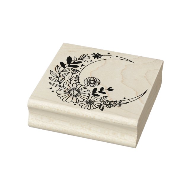 Create Your Own Boho Crescent Moon Wildflowers Rubber Stamp (Stamp)