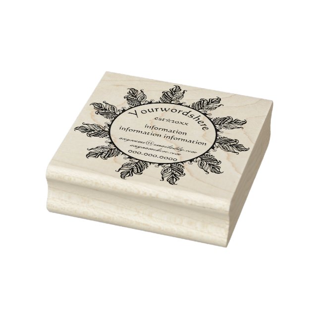 Create Your Own Boho Feathers Logo Rubber Stamp (Stamp)