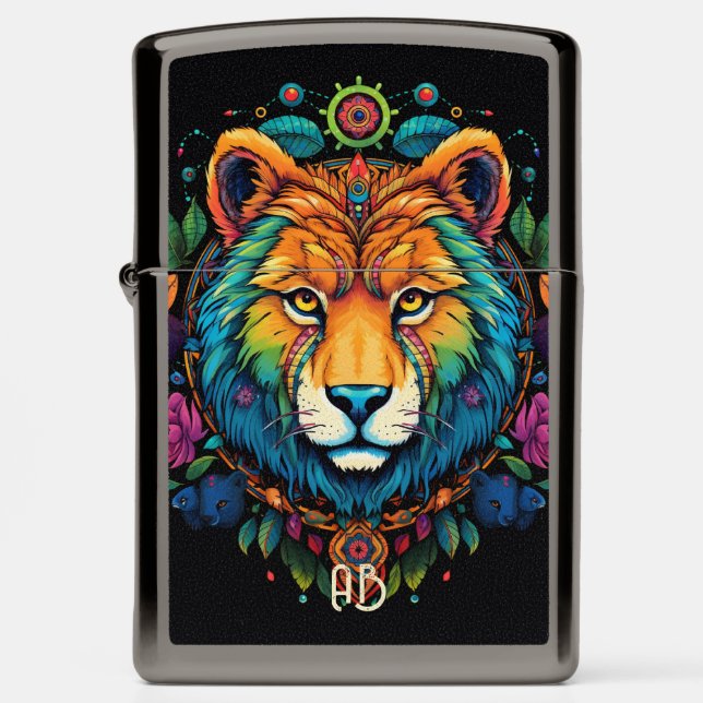 Create Your Own Boho Floral Tribal Bear Zippo Lighter (Front)
