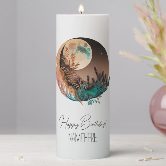 Create Your Own Boho Full Moon Sky Scape Pillar Candle (In Situ)