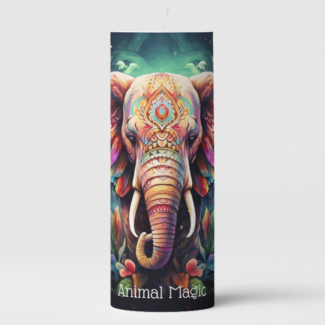 Create Your Own Boho Jungle Elephant Pillar Candle (Front)