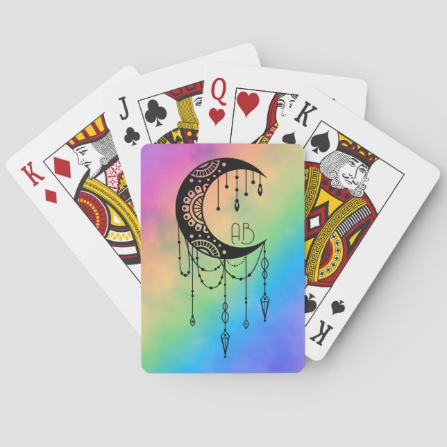 Create Your Own Boho Mandala Moon Silhouette Poker Cards (Back)