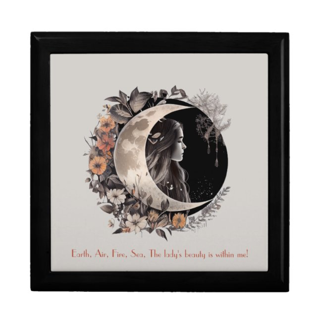 Create Your Own Boho Peach & Gray Floral Moon Gift Box (Front)