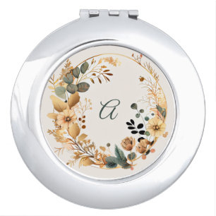 Create Your Own Boho Teal & Gold Floral Moon Compact Mirror