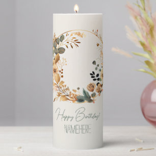 Create Your Own Boho Teal & Gold Floral Moon Pillar Candle