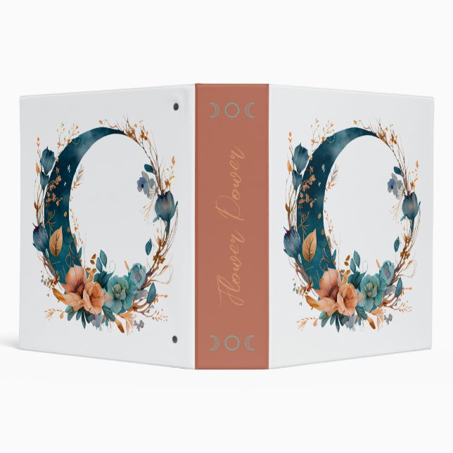 Create Your Own Boho Teal & Peach Floral Moon 3 Ring Binder (Background)