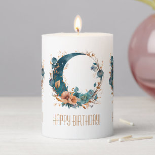 Create Your Own Boho Teal & Peach Floral Moon Pillar Candle