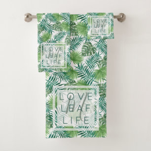 Create Your Own Botanical Leaf Pattern Monogram Bath Towel Set