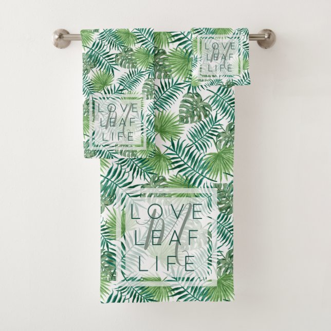 Create Your Own Botanical Leaf Pattern Monogram Bath Towel Set (Insitu)