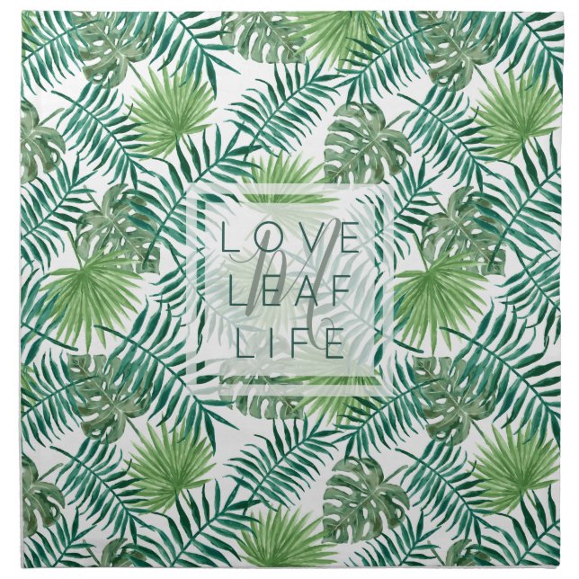 Create Your Own Botanical Leaf Pattern Monogram Cloth Napkin (Front)