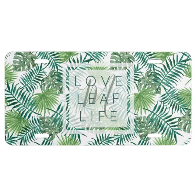 Create Your Own Botanical Leaf Pattern Monogram License Plate (Front)