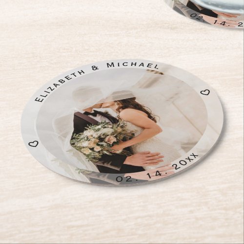 Create Your Own Bride and Groom Photo Wedding Round Paper Coaster