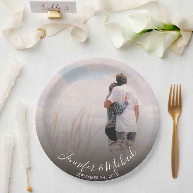 Create your own Bride and Groom wedding photo Paper Plates (Wedding)