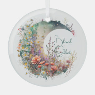 Create Your Own Bright Sunset Floral Crescent Moon Glass Ornament