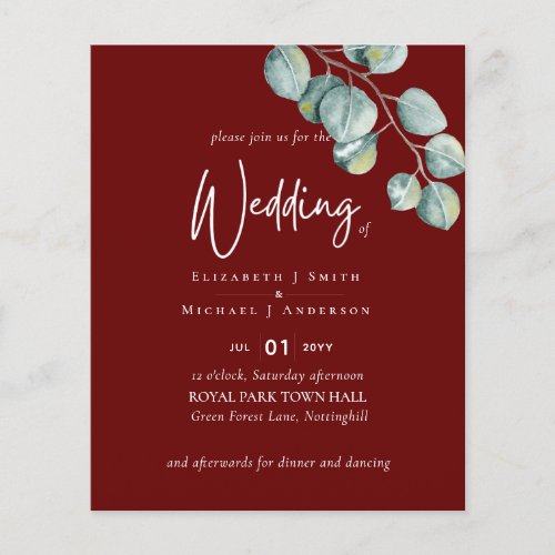 Create Your Own BURGUNDY Eucalyptus Wedding Flyer