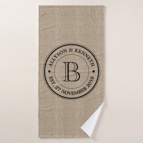 Create Your Own Burlap Logo Anniversary Monogram Bath Towel