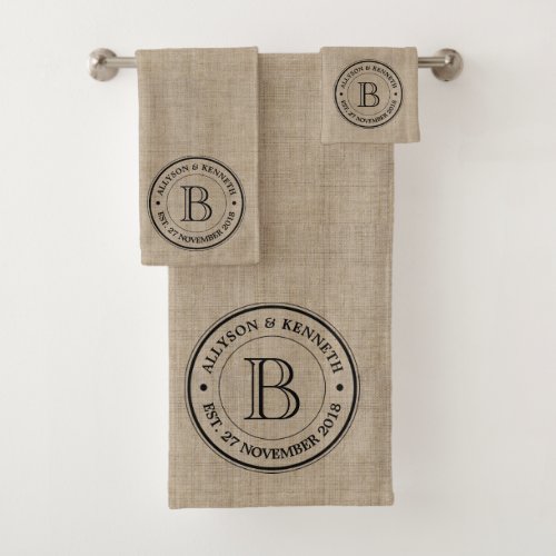 Create Your Own Burlap Logo Anniversary Monogram Bath Towel Set