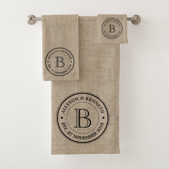 Create Your Own Burlap Logo Anniversary Monogram Bath Towel Set (Insitu)