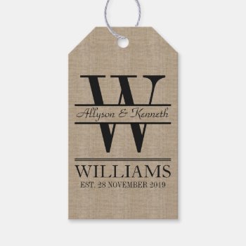 Create Your Own Burlap Logo Anniversary Monogram Gift Tags by BCVintageLove at Zazzle