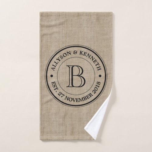 Create Your Own Burlap Logo Anniversary Monogram Hand Towel