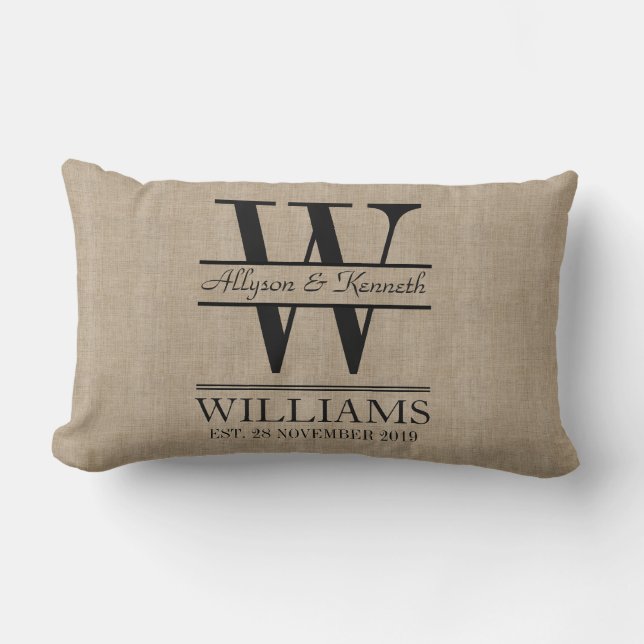 Create Your Own Burlap Logo Anniversary Monogram Lumbar Pillow (Front)