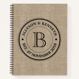 Create Your Own Burlap Logo Anniversary Monogram Notebook