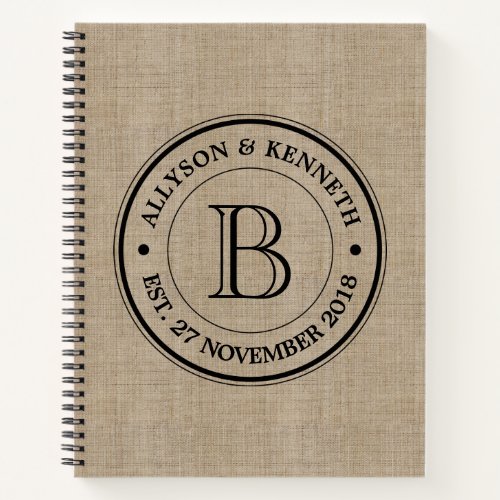 Create Your Own Burlap Logo Anniversary Monogram Notebook