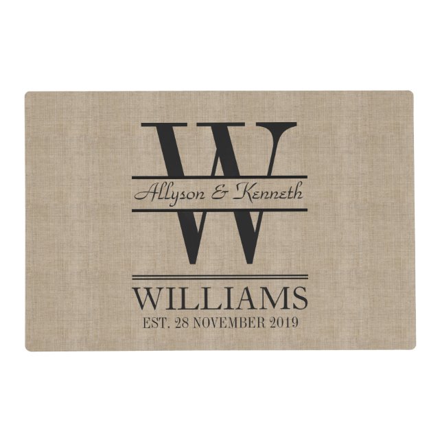 Create Your Own Burlap Logo Anniversary Monogram Placemat (Front)