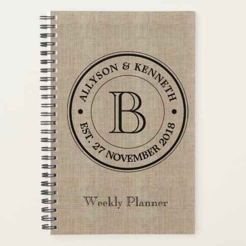 Create Your Own Burlap Logo Anniversary Monogram Planner