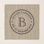 Create Your Own Burlap Logo Anniversary Monogram Scarf<br><div class="desc">Make your own simple, classy, unique monogram with this custom logo design with retro typography over a light, natural brown burlap image background. Replace the sample text with your family initial, names, wedding date or other text for a personalized gift. Makes a wonderful gift for Wedding, Anniversary, housewarming or hostess,...</div>