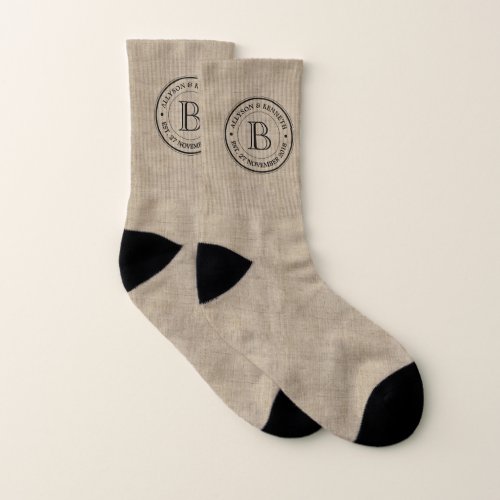 Create Your Own Burlap Logo Anniversary Monogram Socks