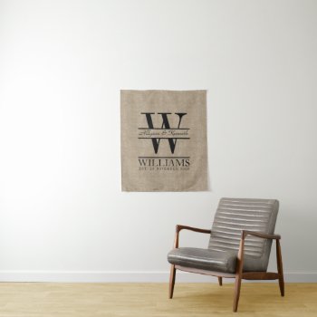 Create Your Own Burlap Logo Anniversary Monogram Tapestry by BCVintageLove at Zazzle
