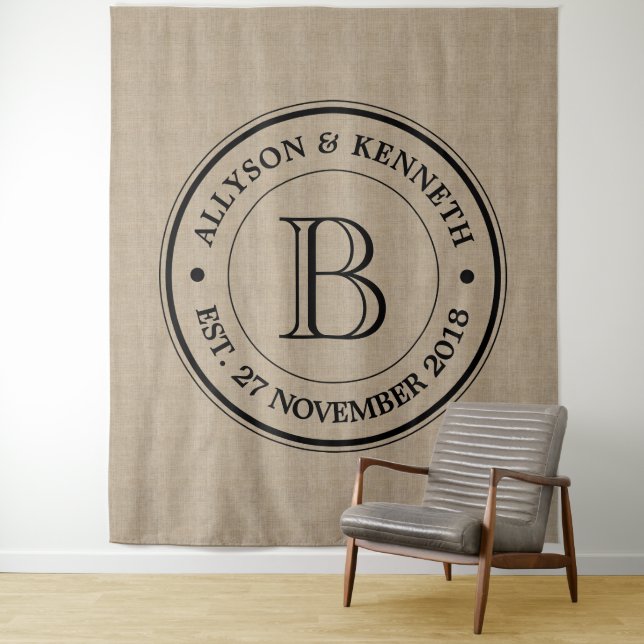 Create Your Own Burlap Logo Anniversary Monogram Tapestry (In Situ)
