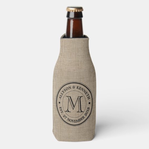 Create Your Own Burlap Retro Logo Monogram Bottle Cooler