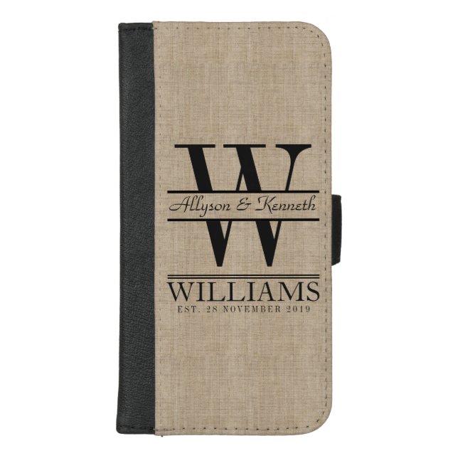 Create Your Own Burlap Retro Logo Monogram iPhone Wallet Case (Front)