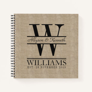Create Your Own Burlap Retro Logo Monogram Notebook