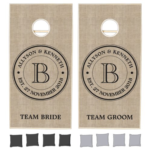 Create Your Own Burlap Retro Logo Wedding Monogram Cornhole Set