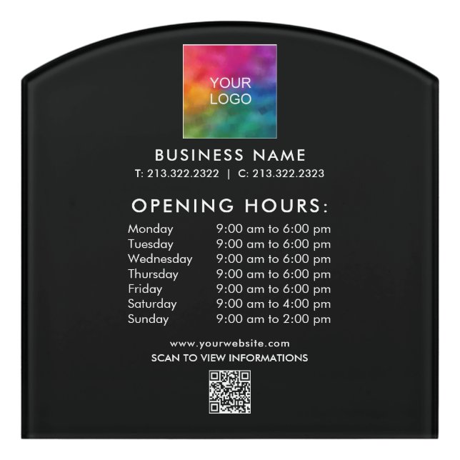 Create Your Own Business Opening Hours Logo QR Door Sign (Contour Front)
