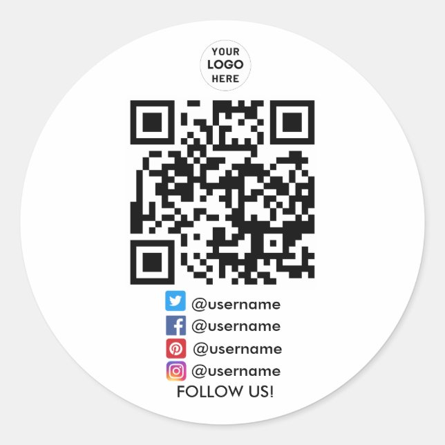 Create Your Own  Business  Social Media QR Code Classic Round Sticker (Front)